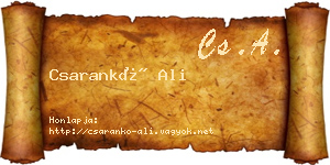 Csarankó Ali névjegykártya